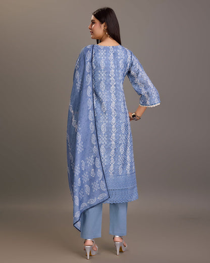 Printed Pure Cotton Kurta & Trousers With Dupatta - Buy Best Ethnic Wear for Women & Girls | Daily Woman - 