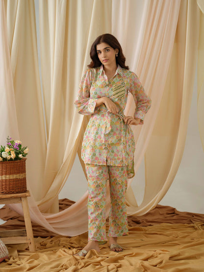 Printed Shirt Collar Pure Cotton Tunic With Trousers - Buy Best Ethnic Wear for Women & Girls | Daily Woman - 