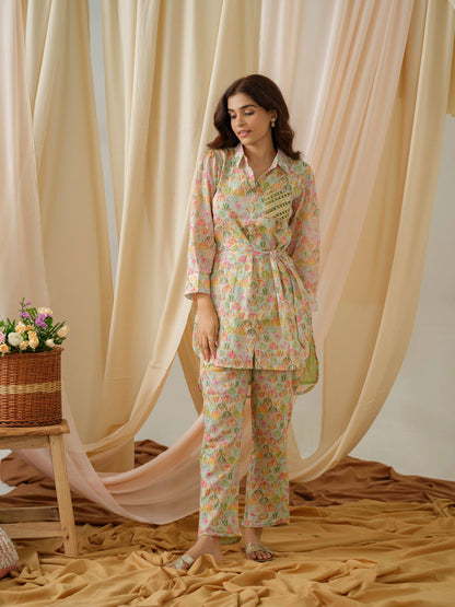 Printed Shirt Collar Pure Cotton Tunic With Trousers - Buy Best Ethnic Wear for Women & Girls | Daily Woman - 