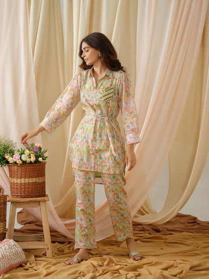 Printed Shirt Collar Pure Cotton Tunic With Trousers - Buy Best Ethnic Wear for Women & Girls | Daily Woman - 
