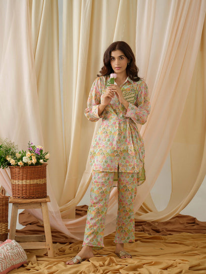 Printed Shirt Collar Pure Cotton Tunic With Trousers - Buy Best Ethnic Wear for Women & Girls | Daily Woman - 