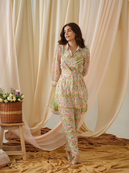 Printed Shirt Collar Pure Cotton Tunic With Trousers - Buy Best Ethnic Wear for Women & Girls | Daily Woman - 