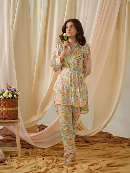 Printed Shirt Collar Pure Cotton Tunic With Trousers - Buy Best Ethnic Wear for Women & Girls | Daily Woman - 