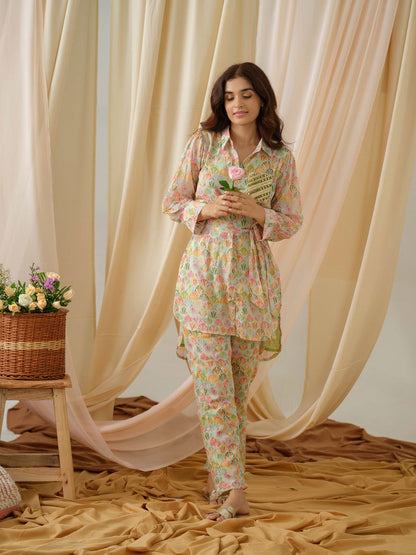Printed Shirt Collar Pure Cotton Tunic With Trousers - Buy Best Ethnic Wear for Women & Girls | Daily Woman - 