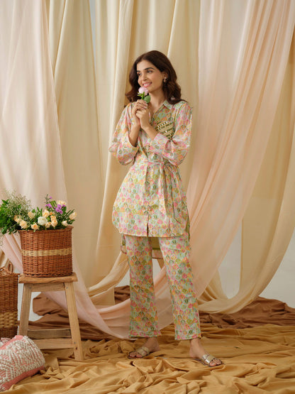Printed Shirt Collar Pure Cotton Tunic With Trousers - Buy Best Ethnic Wear for Women & Girls | Daily Woman - 