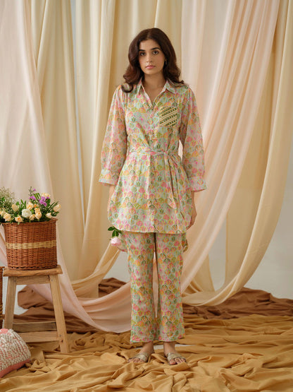 Printed Shirt Collar Pure Cotton Tunic With Trousers - Buy Best Ethnic Wear for Women & Girls | Daily Woman - 