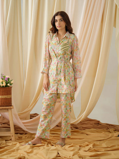 Printed Shirt Collar Pure Cotton Tunic With Trousers - Buy Best Ethnic Wear for Women & Girls | Daily Woman - 