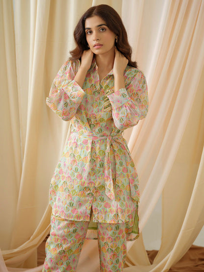 Printed Shirt Collar Pure Cotton Tunic With Trousers - Buy Best Ethnic Wear for Women & Girls | Daily Woman - 