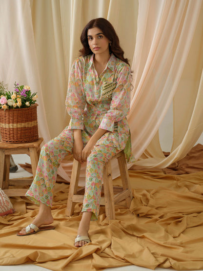Printed Shirt Collar Pure Cotton Tunic With Trousers - Buy Best Ethnic Wear for Women & Girls | Daily Woman - 