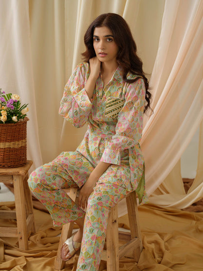Printed Shirt Collar Pure Cotton Tunic With Trousers - Buy Best Ethnic Wear for Women & Girls | Daily Woman - 