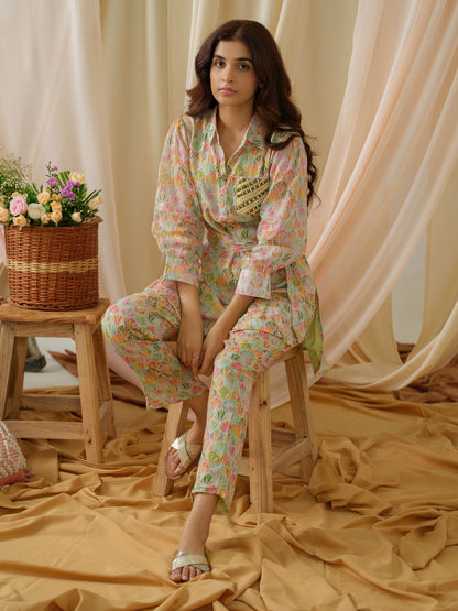 Printed Shirt Collar Pure Cotton Tunic With Trousers - Buy Best Ethnic Wear for Women & Girls | Daily Woman - 