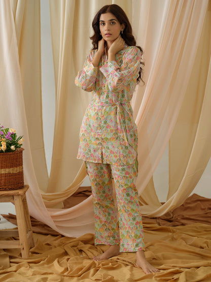 Printed Shirt Collar Pure Cotton Tunic With Trousers - Buy Best Ethnic Wear for Women & Girls | Daily Woman - 