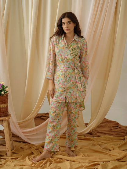 Printed Shirt Collar Pure Cotton Tunic With Trousers - Buy Best Ethnic Wear for Women & Girls | Daily Woman - 