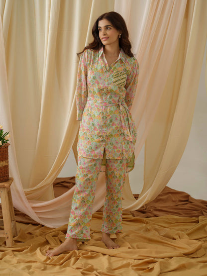 Printed Shirt Collar Pure Cotton Tunic With Trousers - Buy Best Ethnic Wear for Women & Girls | Daily Woman - 