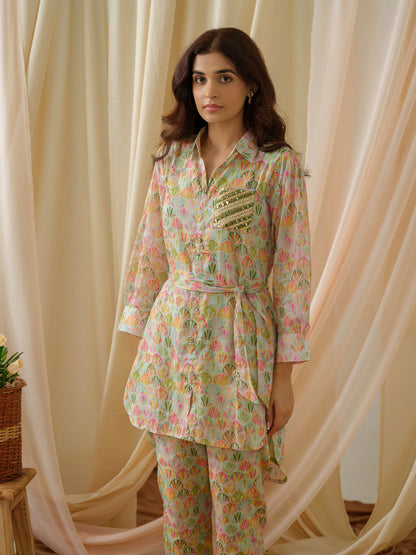 Printed Shirt Collar Pure Cotton Tunic With Trousers - Buy Best Ethnic Wear for Women & Girls | Daily Woman - 