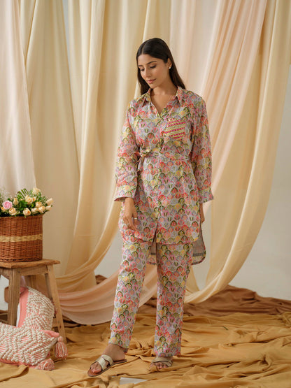 Printed Shirt Collar Pure Cotton Tunic With Trousers - Buy Best Ethnic Wear for Women & Girls | Daily Woman - 