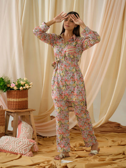 Printed Shirt Collar Pure Cotton Tunic With Trousers - Buy Best Ethnic Wear for Women & Girls | Daily Woman - 