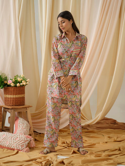 Printed Shirt Collar Pure Cotton Tunic With Trousers - Buy Best Ethnic Wear for Women & Girls | Daily Woman - 