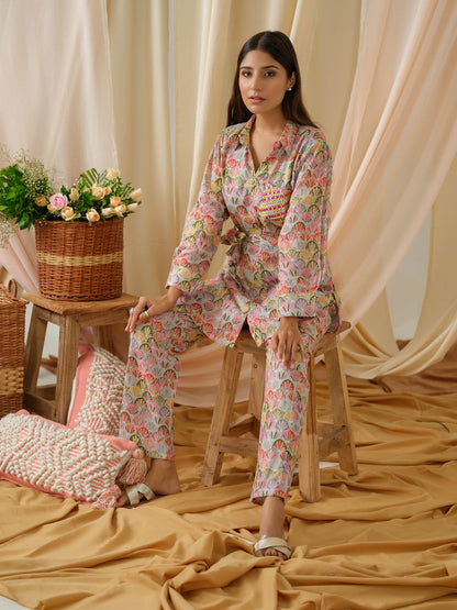 Printed Shirt Collar Pure Cotton Tunic With Trousers - Buy Best Ethnic Wear for Women & Girls | Daily Woman - 