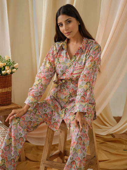 Printed Shirt Collar Pure Cotton Tunic With Trousers - Buy Best Ethnic Wear for Women & Girls | Daily Woman - 