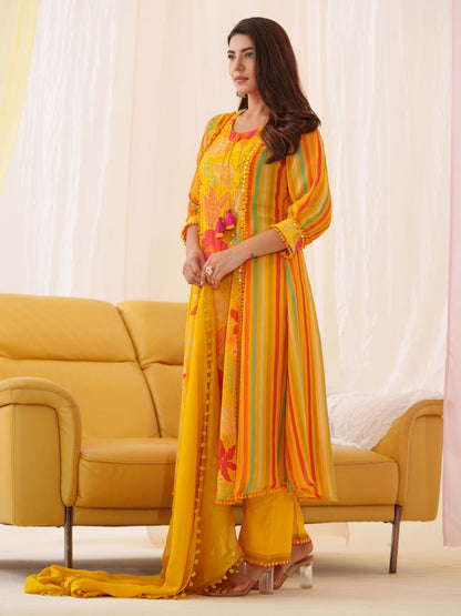 Pure Organza Yellow Color Embroidered Kurta With Trousers & Dupatta - Buy Best Ethnic Wear for Women & Girls | Daily Woman - 