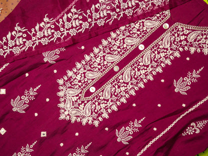 Purple Embroidered Woven Design Straight Kurta and Trousers With Dupatta - Buy Best Ethnic Wear for Women & Girls | Daily Woman - 