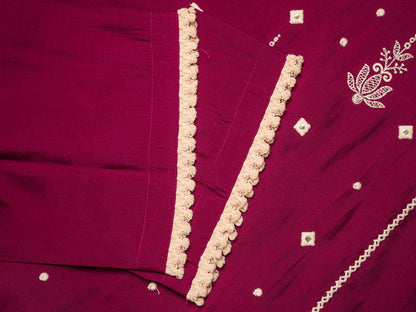 Purple Embroidered Woven Design Straight Kurta and Trousers With Dupatta - Buy Best Ethnic Wear for Women & Girls | Daily Woman - 