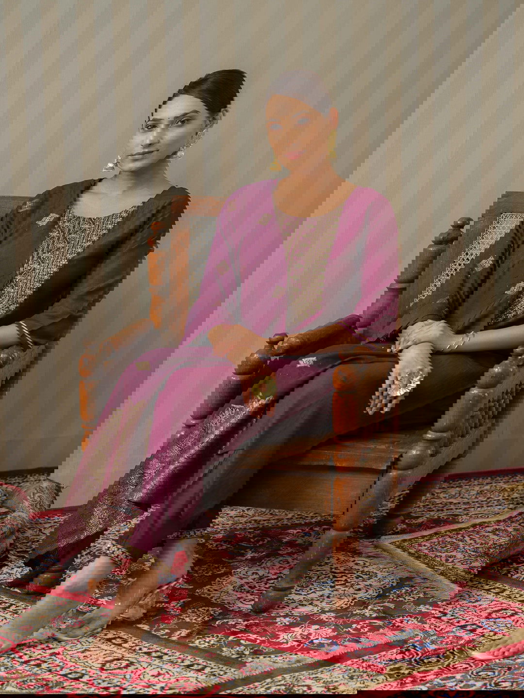 Purple Ethnic Motifs Straight Kurta & Trousers With Dupatta - Buy Best Ethnic Wear for Women & Girls | Daily Woman - 