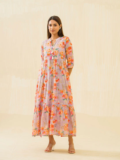 Purple & Orange Ethnic Printed Regular Sleeves Button Floral - Buy Best Ethnic Wear for Women & Girls | Daily Woman - 