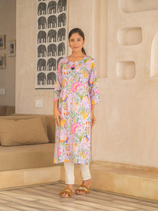 Purple Printed Sequinned Straight Kurta - Buy Best Ethnic Wear for Women & Girls | Daily Woman -