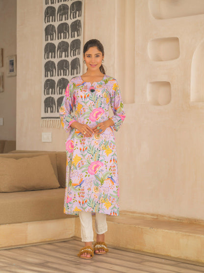 Purple Printed Sequinned Straight Kurta - Buy Best Ethnic Wear for Women & Girls | Daily Woman - 