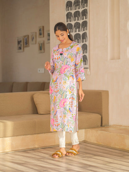 Purple Printed Sequinned Straight Kurta - Buy Best Ethnic Wear for Women & Girls | Daily Woman - 