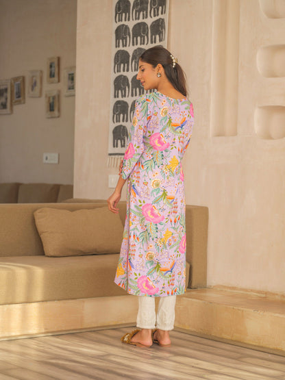 Purple Printed Sequinned Straight Kurta - Buy Best Ethnic Wear for Women & Girls | Daily Woman - 