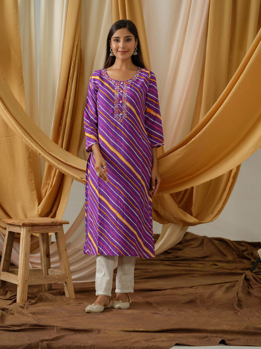 Purple Striped Straight Kurta - Buy Best Ethnic Wear for Women & Girls | Daily Woman - 