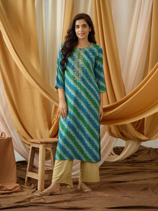 Rama Leheriya Printed Round Neck Straight Kurta - Buy Best Ethnic Wear for Women & Girls | Daily Woman - 