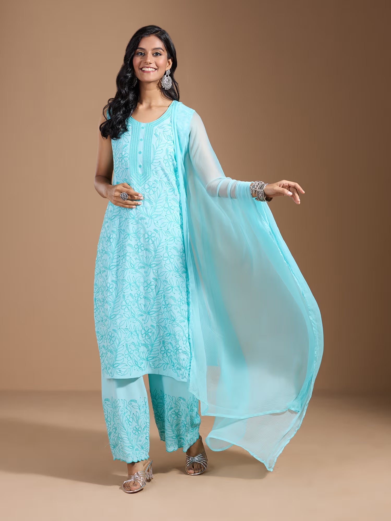 Rayon Floral Embroidered Kurta & Trouser With Dupatta - Buy Best Ethnic Wear for Women & Girls | Daily Woman - 