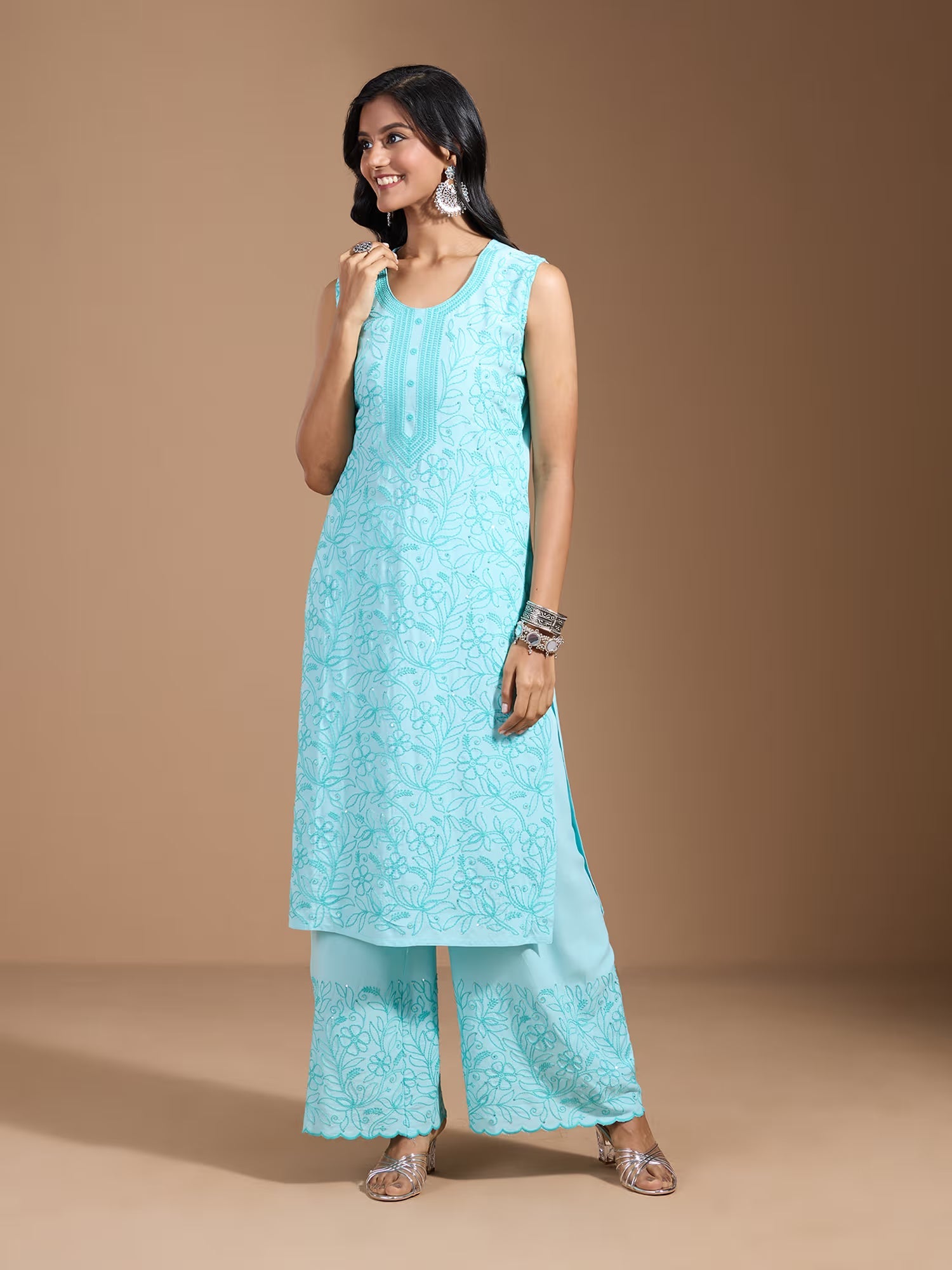 Rayon Floral Embroidered Kurta & Trouser With Dupatta - Buy Best Ethnic Wear for Women & Girls | Daily Woman - 