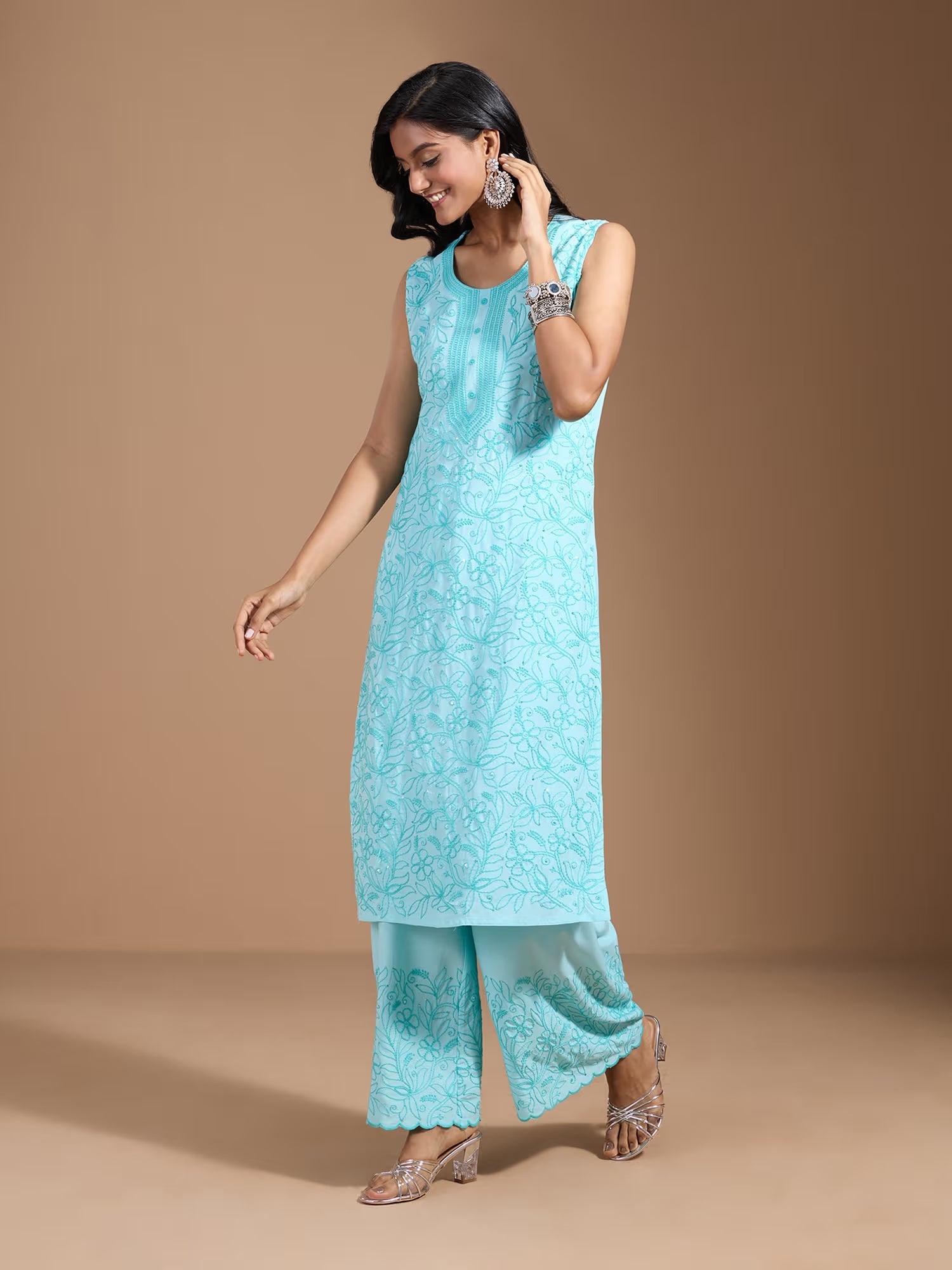 Rayon Floral Embroidered Kurta & Trouser With Dupatta - Buy Best Ethnic Wear for Women & Girls | Daily Woman - 