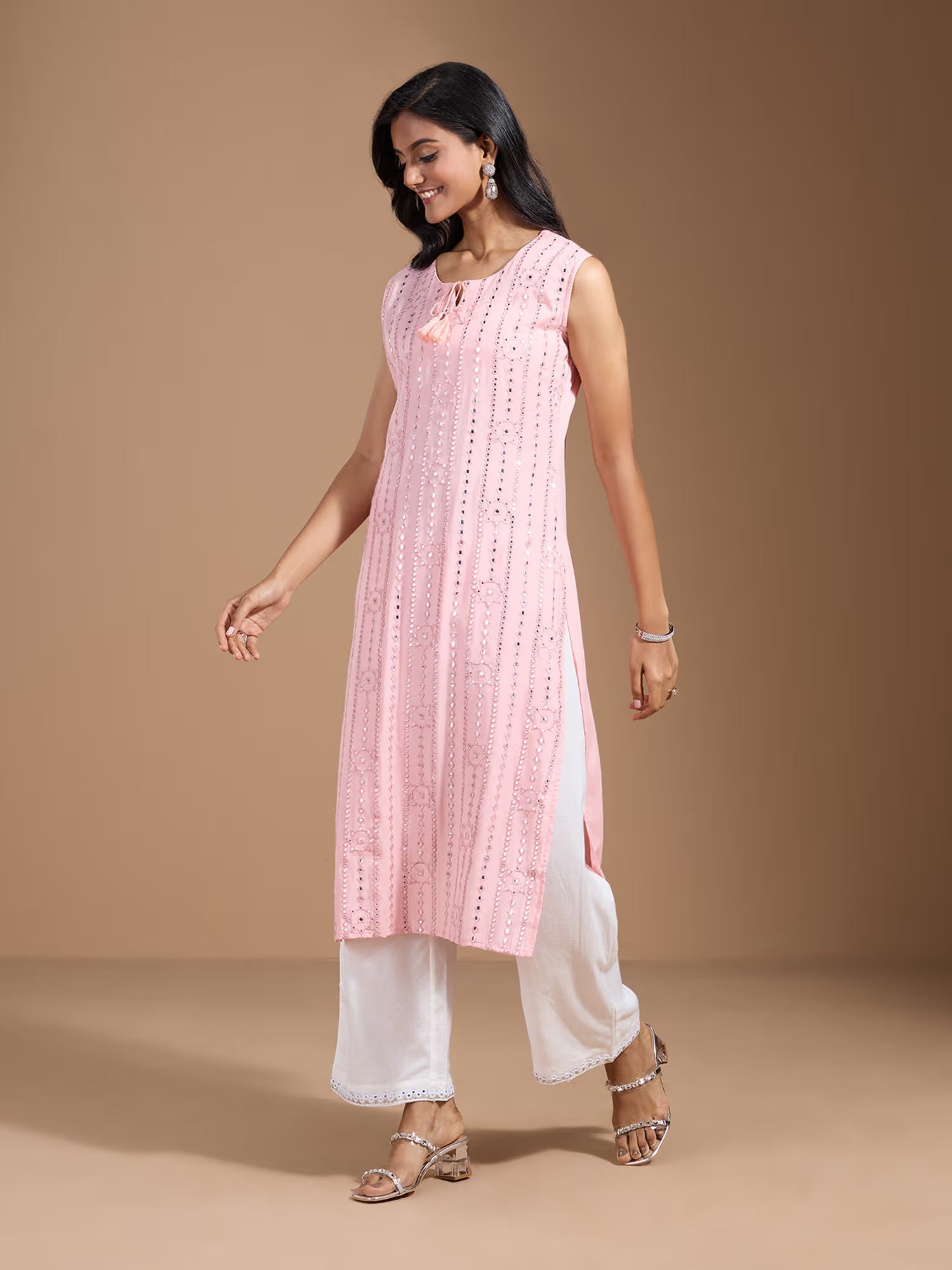 Rayon Women Striped Thread Work Kurta - Buy Best Ethnic Wear for Women & Girls | Daily Woman - 