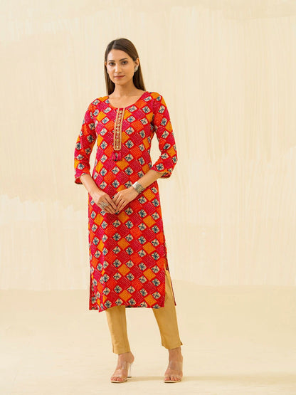 Red & Fashion Round Neck Printed and Kurtas - Buy Best Ethnic Wear for Women & Girls | Daily Woman - 