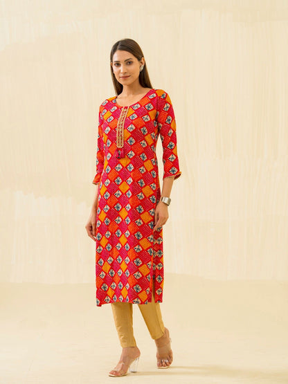 Red & Fashion Round Neck Printed and Kurtas - Buy Best Ethnic Wear for Women & Girls | Daily Woman - 