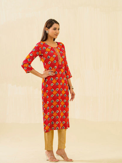 Red & Fashion Round Neck Printed and Kurtas - Buy Best Ethnic Wear for Women & Girls | Daily Woman - 