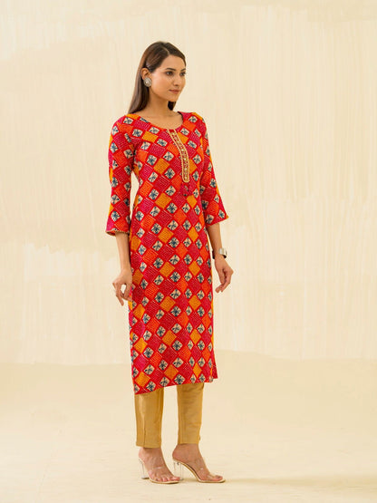 Red & Fashion Round Neck Printed and Kurtas - Buy Best Ethnic Wear for Women & Girls | Daily Woman - 