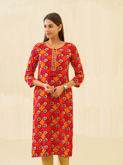 Red & Fashion Round Neck Printed and Kurtas - Buy Best Ethnic Wear for Women & Girls | Daily Woman - 