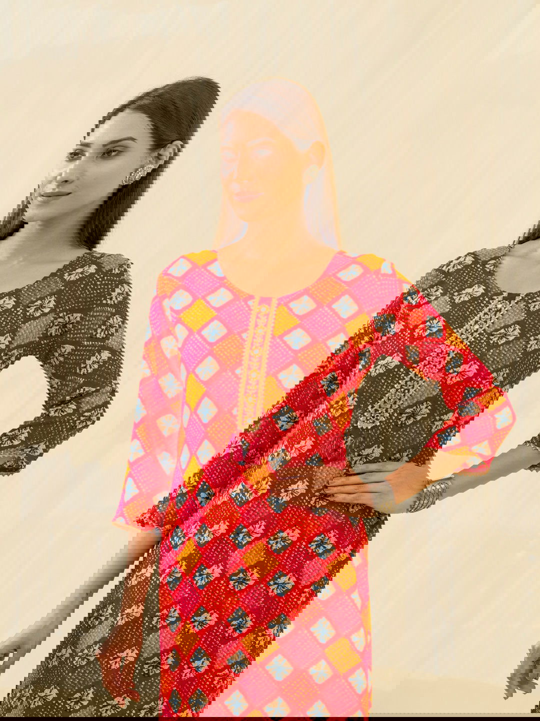 Red & Fashion Round Neck Printed and Kurtas - Buy Best Ethnic Wear for Women & Girls | Daily Woman - 