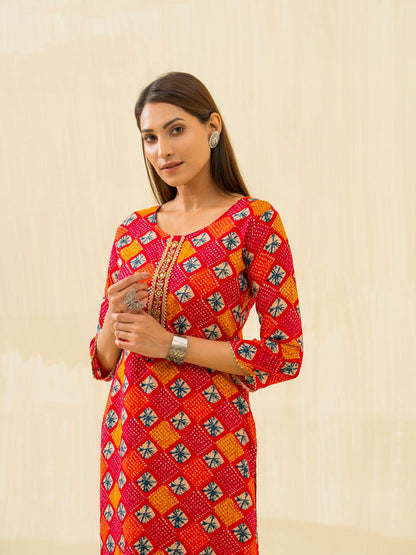 Red & Fashion Round Neck Printed and Kurtas - Buy Best Ethnic Wear for Women & Girls | Daily Woman - 