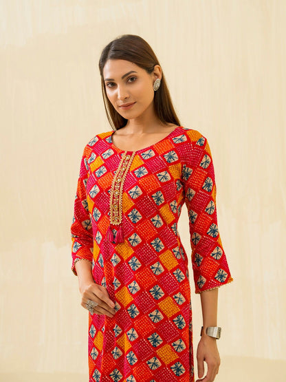 Red & Fashion Round Neck Printed and Kurtas - Buy Best Ethnic Wear for Women & Girls | Daily Woman - 