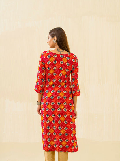 Red & Fashion Round Neck Printed and Kurtas - Buy Best Ethnic Wear for Women & Girls | Daily Woman - 