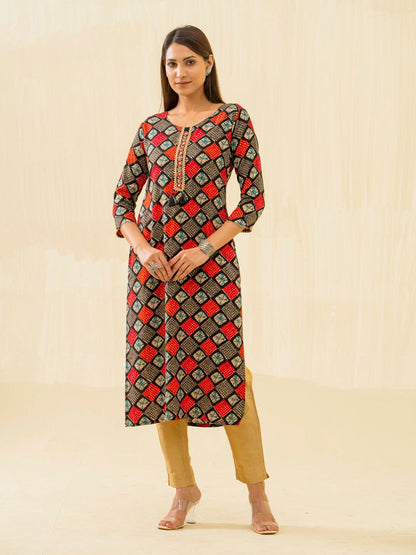 Red & Fashion Round Neck Printed and Kurtas - Buy Best Ethnic Wear for Women & Girls | Daily Woman - 
