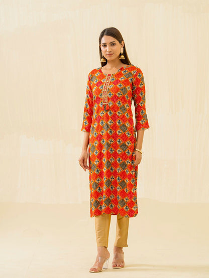 Red & Fashion Round Neck Printed and Kurtas - Buy Best Ethnic Wear for Women & Girls | Daily Woman - 